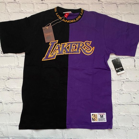 mitchell and ness lakers split t shirt